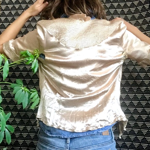 vintage Tops - vintage champagne satin button blouse cardigan